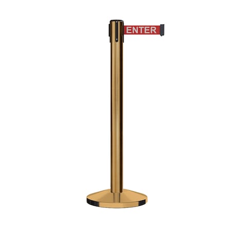Montour Line Stanchion Belt Barrier Sat.Brass Post 16ft. Red Caution Belt ES660-SB-CAURW-160